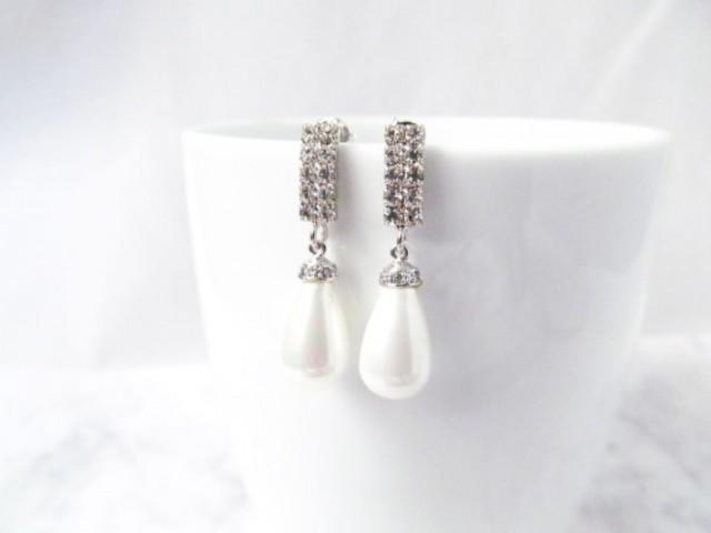 wedding photo - Silver pearl earrings, pearl drop earrings, bridal Pearl Earrings, pearl bridal earrings, modern pearl earrings, pearl and silver earrings,