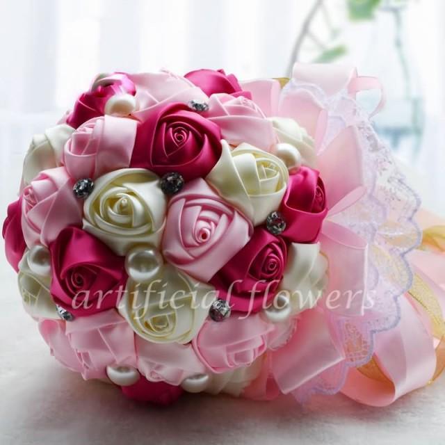 wedding photo - Faux Flowers At A Wedding Flower Bouquets For Bridal Bridesmaid Pink & White & Red Tall 30CM [13050516] - $47.58 : cloneflower.com