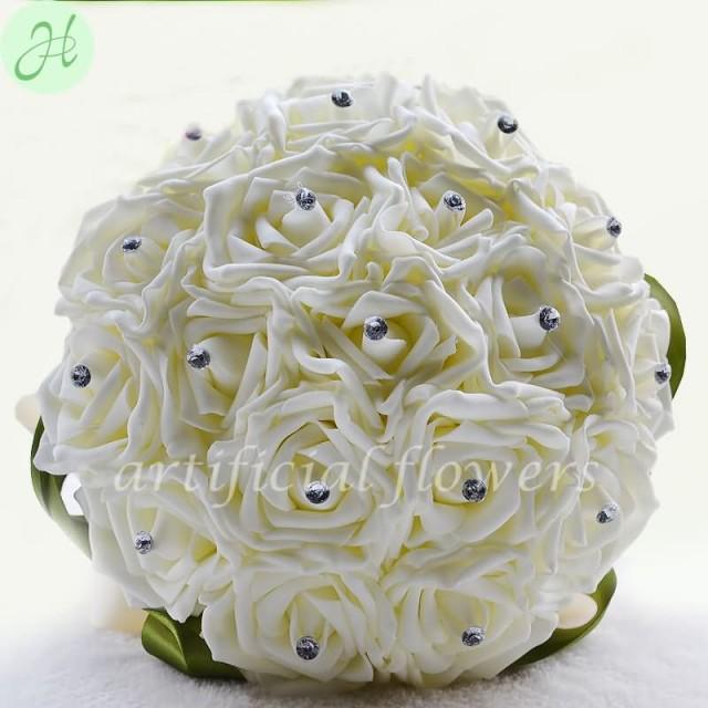 wedding photo - Beautiful Artificial Bouquet Of Roses Wedding Flowers Bridal Bouquets White Tall 20CM [13050510] - $35.59 : cloneflower.com
