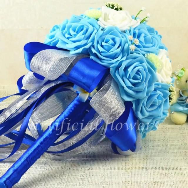wedding photo - Best Flowers For Wedding Bridal Bouquet Flowers Bouquets For Weddings Blue & White Tall 35CM [13050534] - $39.04 : cloneflower.com