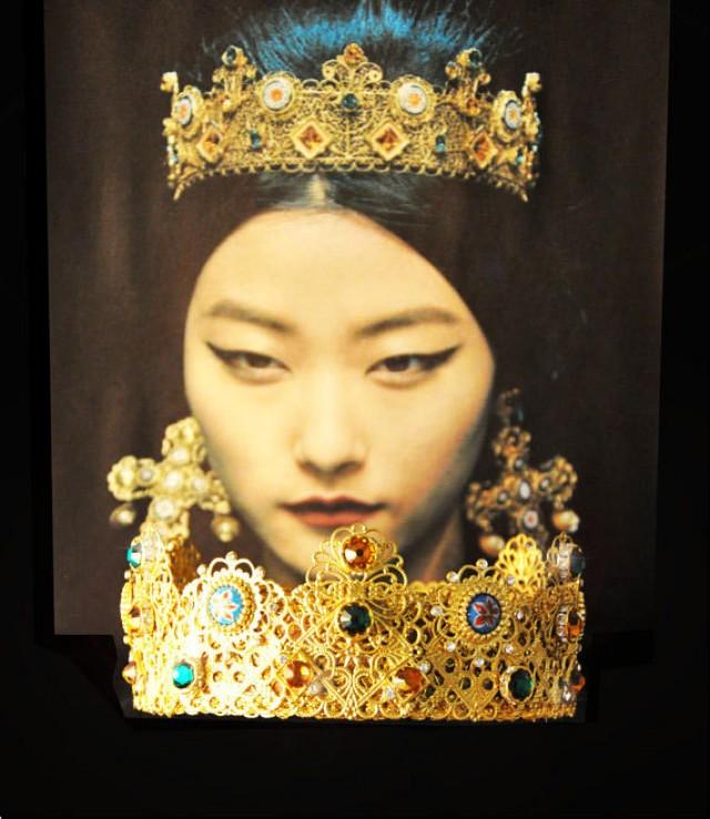 Baroque Dolce Crown and Earrings, headdress, Headpiece, Tiara, Romantic Renaissance Antique Medieval Queen Godess, Green