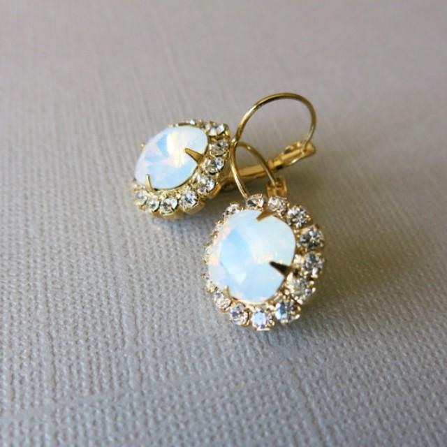 wedding photo - Opal Earrings Vintage Swarovski Crystal Earrings Dangle Earrings Opal Bridal Earrings Opal Jewelry Weddings