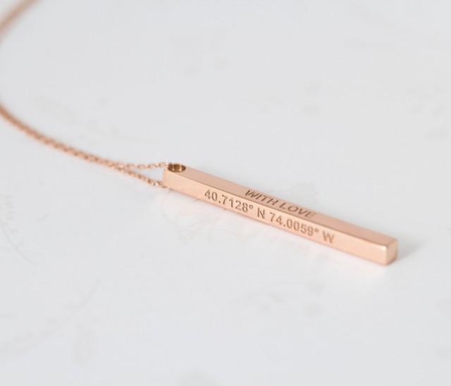 30% OFF- PERSONALIZED 3D BAR necklace- Dainty 4 Sided Vertical Bar Necklace - Name Bar Necklace - Engraved Necklace - Mother Gift
