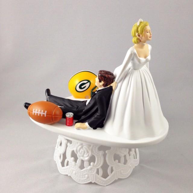 Handmade Wedding Cake Topper NFL Themed Green Bay Packers Unique and Humorous Cake Toppers Perfect For Sports Loving Grooms&#39; Cake Topper