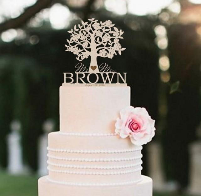 wedding photo - Mr & Mrs Wedding Cake Topper Tree Wedding Surname Cake Topper Rustic Tree Cake Topper Personalized Wood Cake Topper