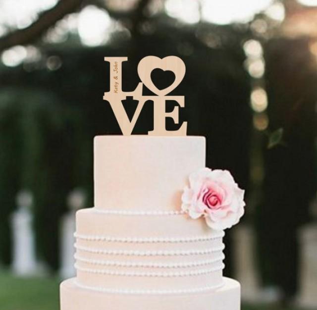 wedding photo - LOVE Wedding Cake Topper Rustic Custom Cake Topper Personalized Wood Cake Topper Silver Cake Topper