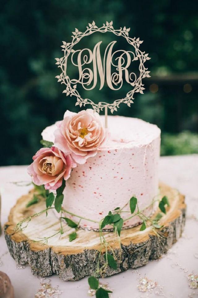 wedding photo - Wedding Cake Topper Monogram Initials Wreath Wedding Cake Topper Personalized Wedding Cake Topper Wood Cake Topper