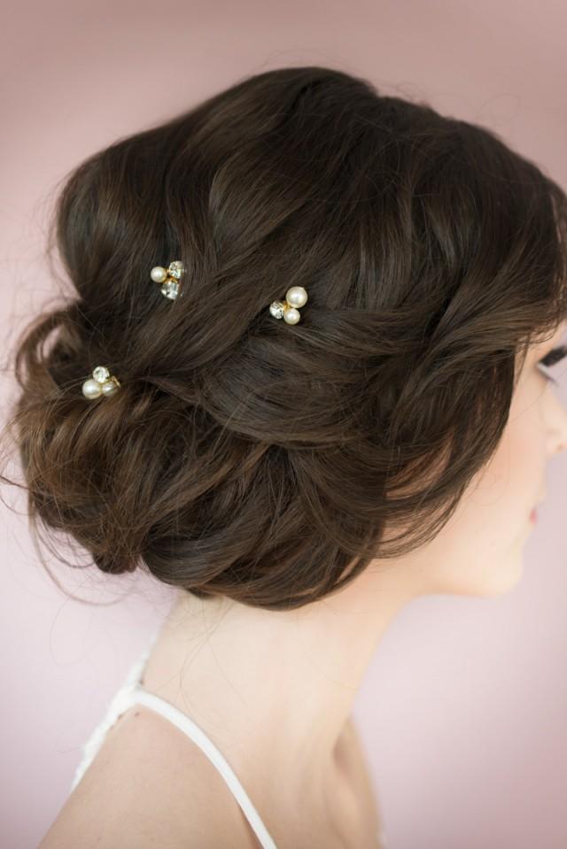 wedding photo - Gold Hair Pin, Pearl Hair Pin, Crystal Hair Pin, Silver Hair Pin, Rose Gold Hair Pin, Wedding Hair Pin, Accessosry, Hair Pin Set,  DAYNA