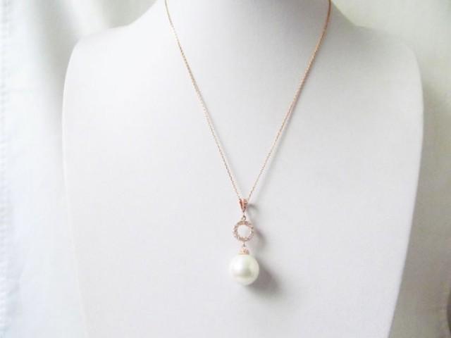 wedding photo - rose gold pearl necklace, rose gold bridal necklace, rose gold wedding necklace, rose gold pearl pendant necklace, rose gold pearl jewelry