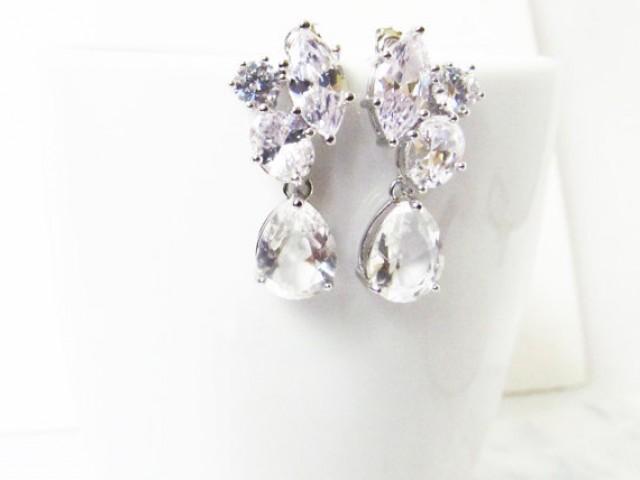 wedding photo - Crystal Bridal Earrings, Bridal Cluster Earrings, Bridesmaids Earrings, Crystal Bridal Earrings, Crystal Studs
