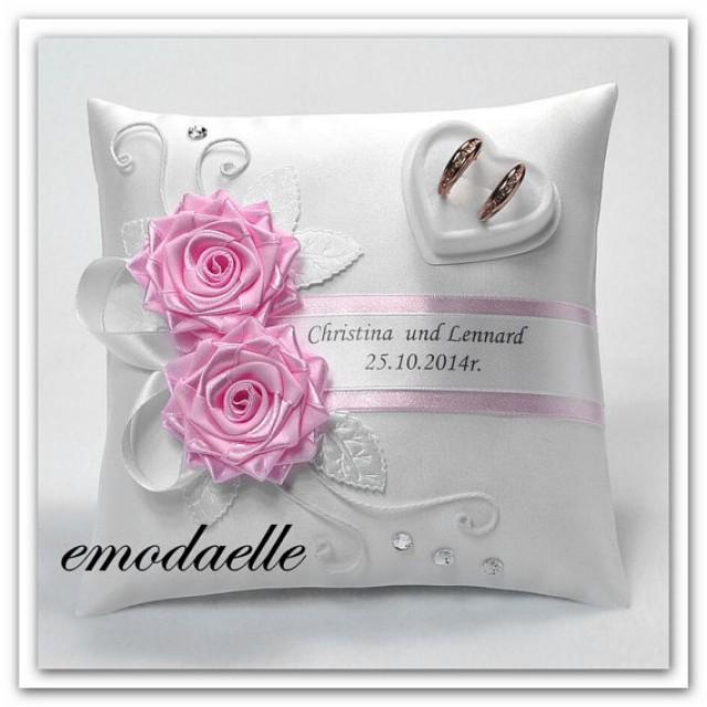 wedding photo - Personalized wedding ring cushion pillow with rings holder box