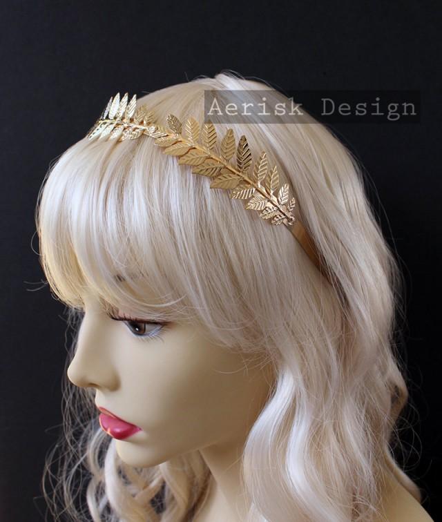 wedding photo - Gold Greek Goddess Laurel circlet (Athena Design, 4 color option) Olive branch Leaf headband vintage 1940 bridal style,larp,elven princess