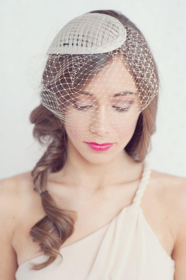 wedding photo - Simple tear drop hat with attached birdcage blusher veil