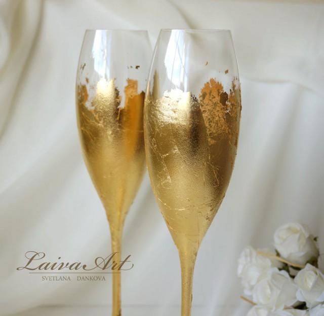 wedding photo - Gold Wedding  Champagne Flutes  Wedding Champagne Glasses  Gatsby Style Wedding Boho Wedding Art Deco Wedding