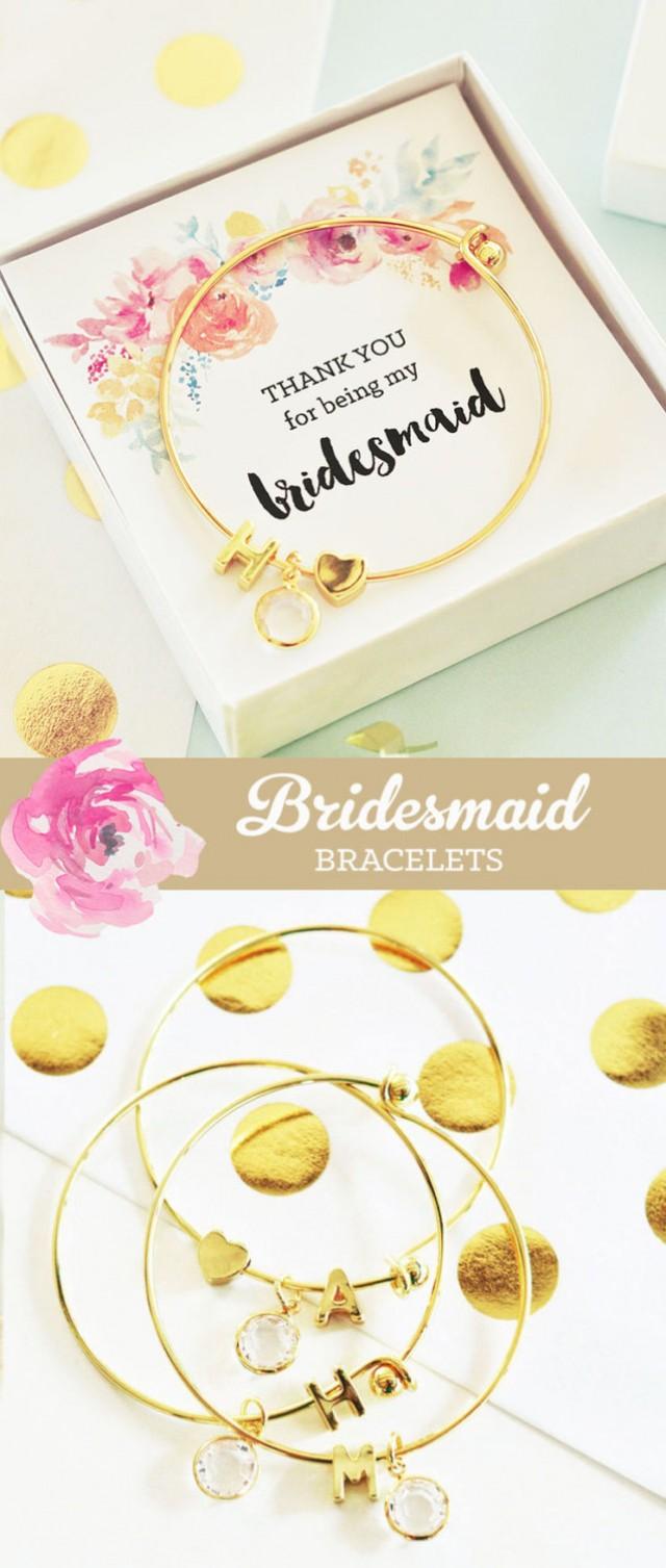 wedding photo - Bridesmaid Jewelry Bridesmaid Bracelet Bridesmaid Jewelry Set (EB3144WC) Initial Bracelet