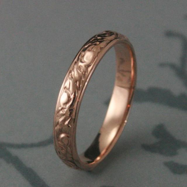 Rose Gold Wedding Ring--Going Baroque Band--14K Red Gold Ring--Swirl Design Band-Leaf Ring-Women&#39;s Wedding Band-Vine Band-Men&#39;s Wedding Ring
