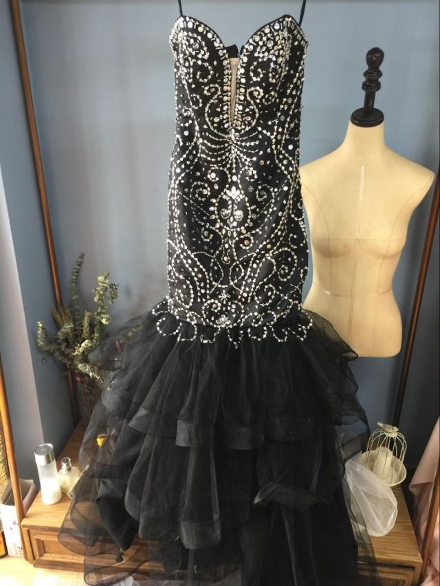wedding photo - Aliexpress.com : Buy Plunging Neck Sleeveless Floor Length Black Mermaid Prom Dresses with Rhinestones from Reliable prom dress gold suppliers on Gama Wedding Dress