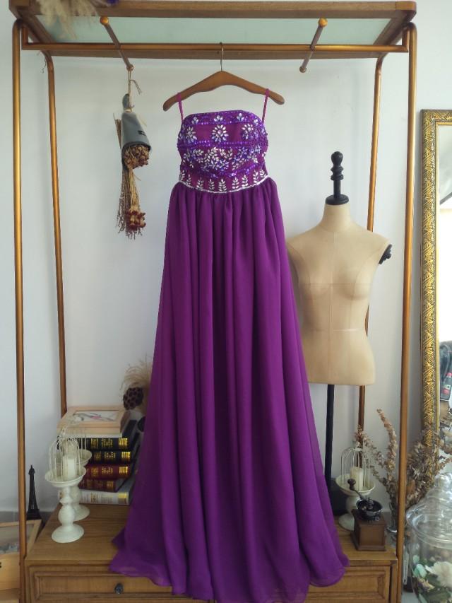 wedding photo - Aliexpress.com : Buy Strapless Floor Length Purple Chiffon Prom Dress Formal Occasion Dress with Beading from Reliable dress day suppliers on Gama Wedding Dress