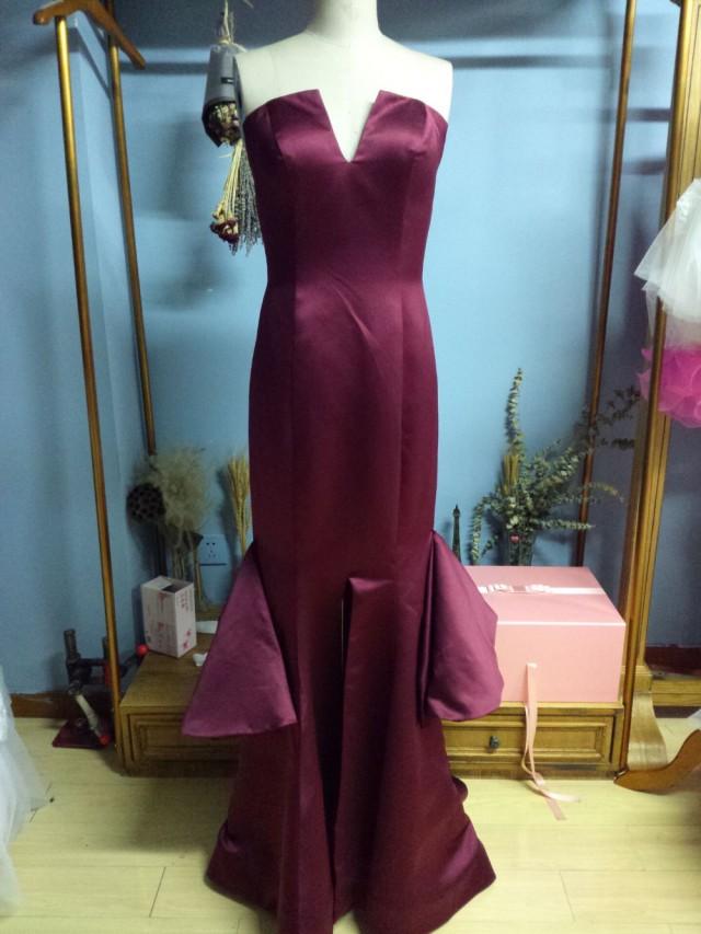 wedding photo - Aliexpress.com : Buy Sleeveless Floor Length Court Train Maroon Trumpet Satin Prom Dress Evening Gown from Reliable gown city dresses suppliers on Gama Wedding Dress