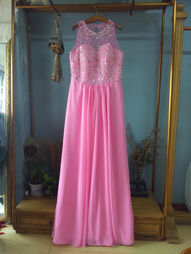 wedding photo - Aliexpress.com : Buy Scoop Neck Floor Length Rose Red Long Prom Dress with Pearls and Rhinestones Keyhole Back from Reliable dresses peacock suppliers on Gama Wedding Dress