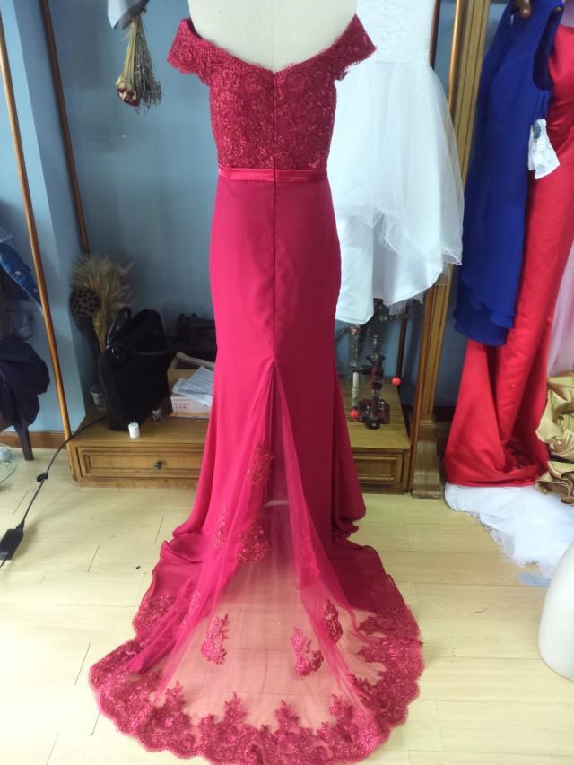 wedding photo - Aliexpress.com : Buy Off the Shoulder Dark Red Chiffon Trumpet Evening Dresses from Reliable trumpet lamp suppliers on Gama Wedding Dress