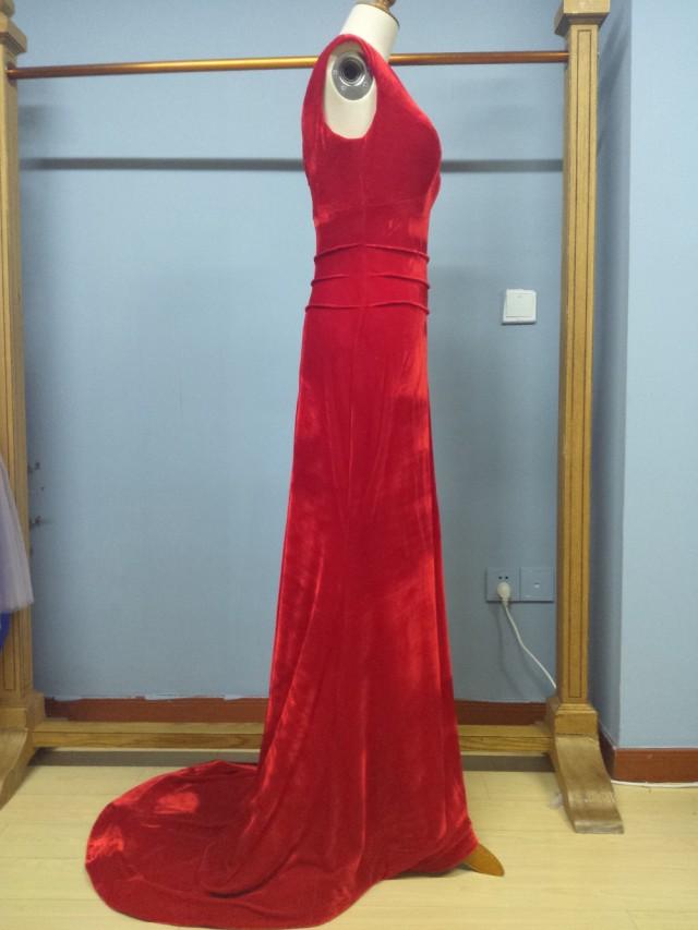wedding photo - Aliexpress.com : Buy V Neck Brush Train Red Velour Evening Gown Formal Occasion Dress from Reliable dress adult suppliers on Gama Wedding Dress