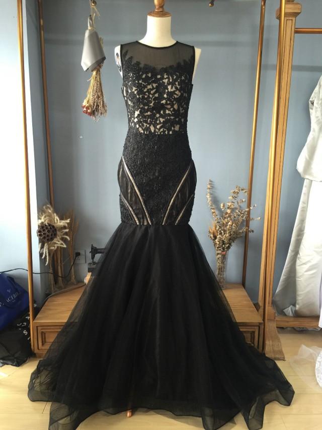 wedding photo - Aliexpress.com : Buy O Neck Floor Length Court Train Fit and Flare Black Mermaid Evening Gowns Formal Occasion Dresses from Reliable gown red suppliers on Gama Wedding Dress