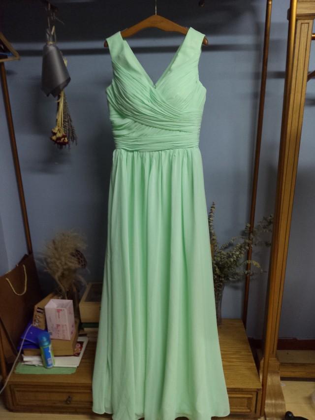 wedding photo - Aliexpress.com : Buy V Neck Pleated Floor Length Mint Chiffon Evening Gown Formal Occasion Dress Custom Size 2 4 6 8 10 from Reliable custom national pageant dress suppliers on Gama Wedding Dress