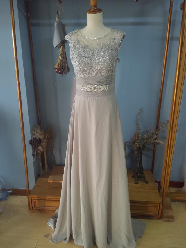 wedding photo - Aliexpress.com : Buy Beaded Scoop Neck Floor Length Gray Chiffon Evening Dress with Sequins and Beading from Reliable evening dress companies suppliers on Gama Wedding Dress