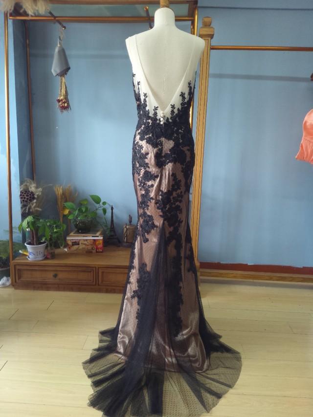 wedding photo - Aliexpress.com : Buy Scoop Neck Floor Length Brush Train Black Trumpet Evening Dress Formal Occasion Gown from Reliable gown prom suppliers on Gama Wedding Dress