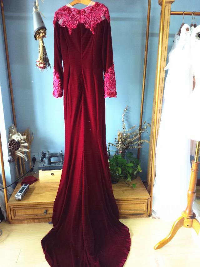 wedding photo - Aliexpress.com : Buy Burgundy Full Sleeves Mermaid Evening Dress with Beading Formal Occasion Gown from Reliable evening shoes with rhinestones suppliers on Gama Wedding Dress