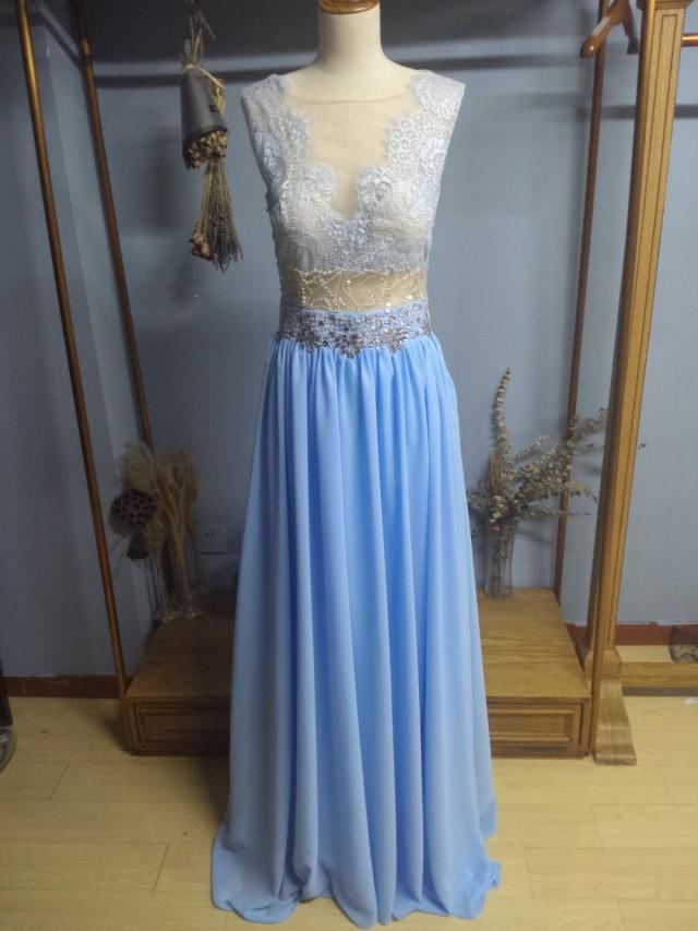 wedding photo - Aliexpress.com : Buy Light Blue Sheer Bodice and Chiffon Skirt Evening Gown Formal Occasion Dress from Reliable dress mesh suppliers on Gama Wedding Dress