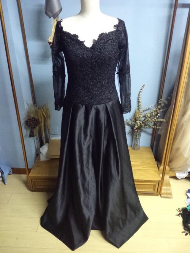 wedding photo - Aliexpress.com : Buy Off the Shoulder Long Sleeves Black Satin Evening Gown Formal Occasion Dress from Reliable gown evening dress suppliers on Gama Wedding Dress