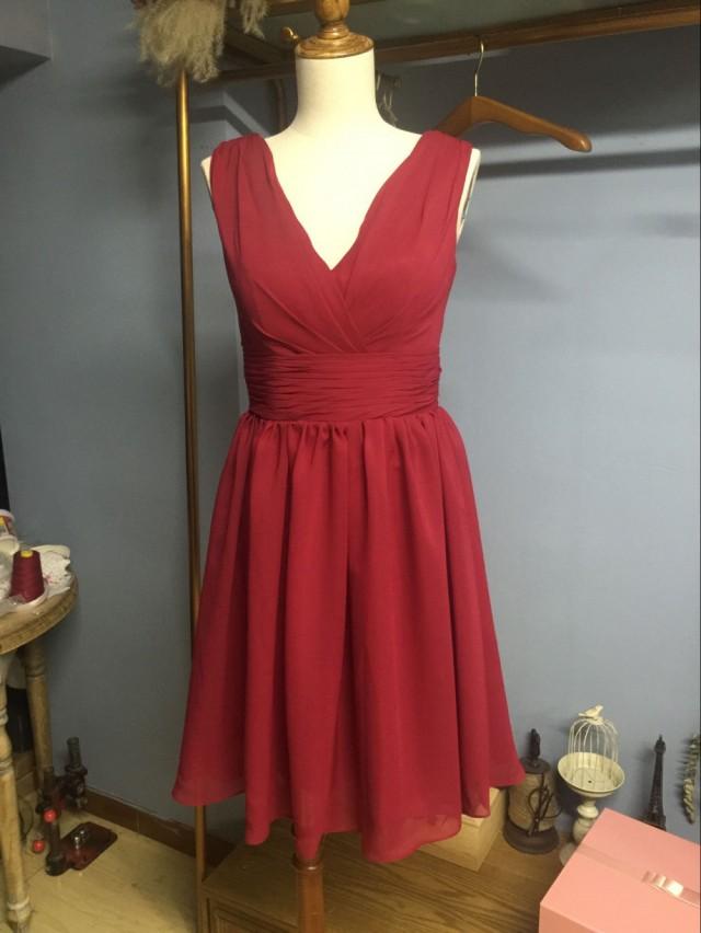 wedding photo - Aliexpress.com : Buy V Neck Ruched Dark Red Short Dresses Bridesmaid Dresses from Reliable dress length suppliers on Gama Wedding Dress