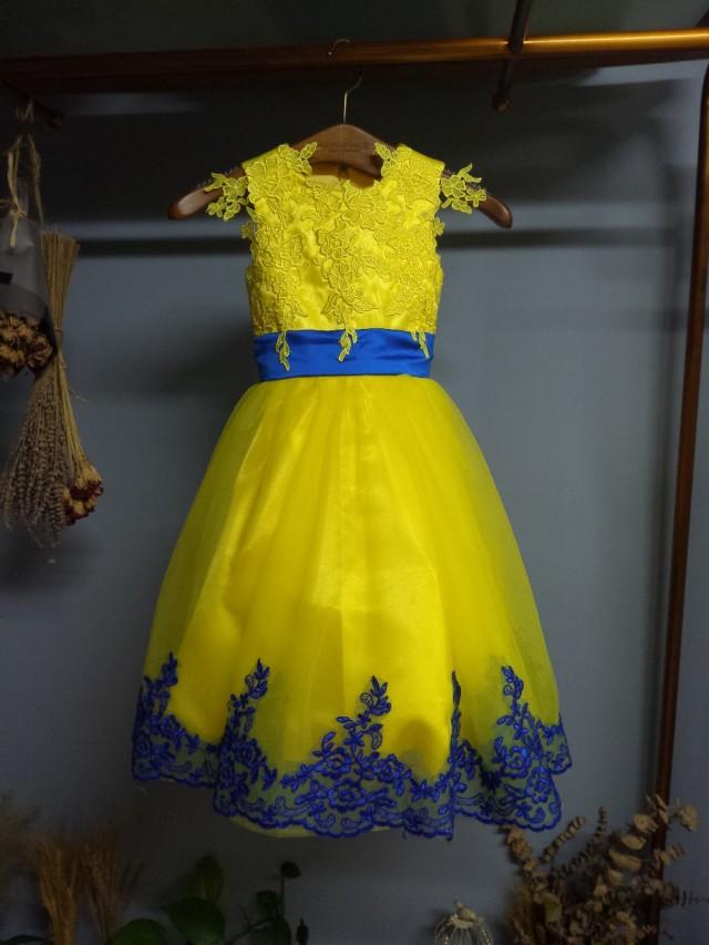 wedding photo - Aliexpress.com : Buy O Neck Ankle Length Little Princess Yellow Flower Girl Dresses with Sash Ribbon from Reliable dress fall suppliers on Gama Wedding Dress