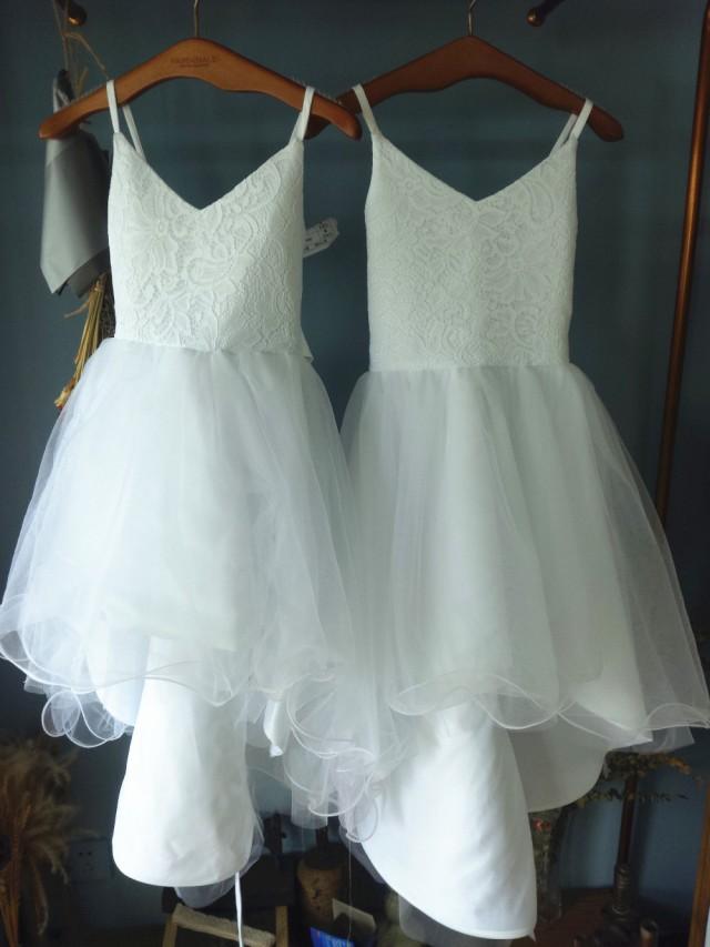 wedding photo - Aliexpress.com : Buy Spaghetti Straps V Neck Lace Bodice and Tulle Skirt Flower Girl Dress with Train from Reliable lace evening dress suppliers on Gama Wedding Dress