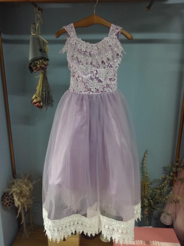 wedding photo - Aliexpress.com : Buy Lavender Floor Length Flower Girl Dress with Lace Hem from Reliable girls white beach dress suppliers on Gama Wedding Dress