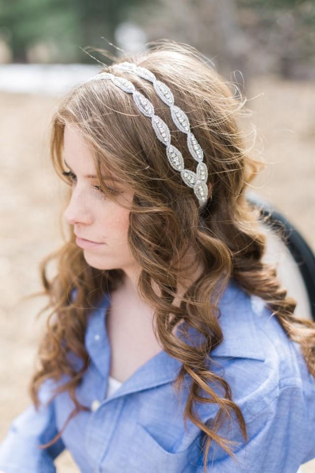 Beaded Double Headband - Tie Back Headband - Wedding Headband - Bridal Hair piece - Prom Headband - Bridesmaid Headband - Flower Girl