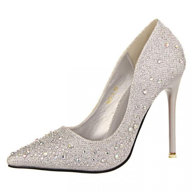 Silver Rhinestone Wedding Shoes Platform Pumps Red Bottom High Heels Crystal Shoes