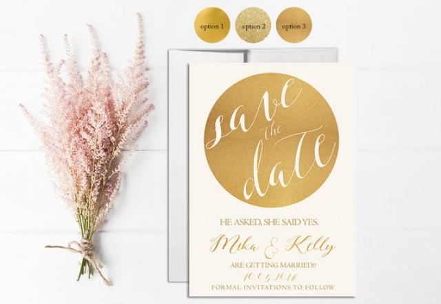 wedding photo - Gold Save the Date Invitation Printable, Wedding Save the Date, Digital, Template, Save the date Card, Gold Glitter, Gold Sparkle, Circle