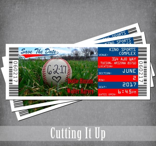 Baseball Save The Date Magnet, Sports Ticket, Save The Date, Wedding Announcement, Baseball Wedding, Save The Date Ticket Magnet, Red, Blue