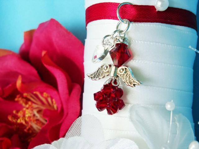 wedding photo - Red Wedding Bouquet Charm Swarovski Crystal Angel Bridal Bouquet Charm