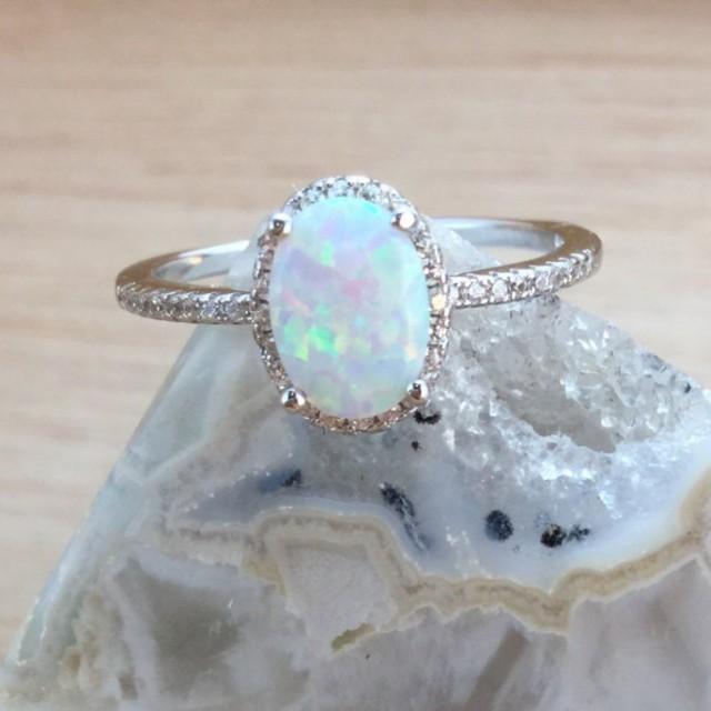 wedding photo - Opal Ring Sterling Silver Size 4, 5, 6, 7, 8, 9, 10, 11, and 12 - Sterling Silver Opal Rings