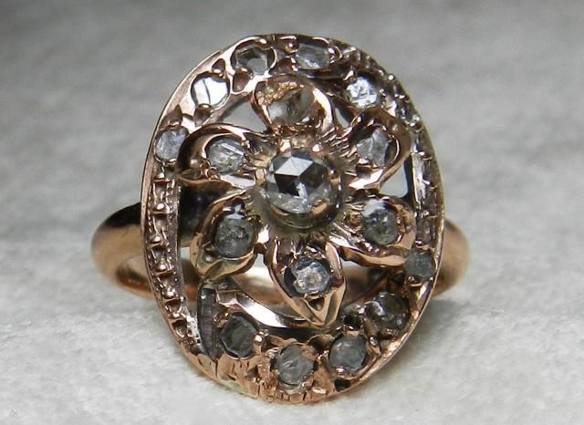 Antique Engagement Ring Rose Cut Diamond Georgian Engagement Ring 19th Century Haley&#39;s Comet 18k rose gold Unique Engagement Ring