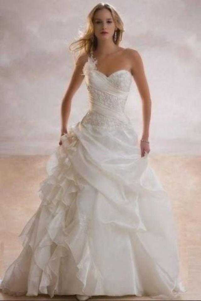 wedding photo - A Line One Shoulder Robe De Mariage Floor Length Wedding Dress