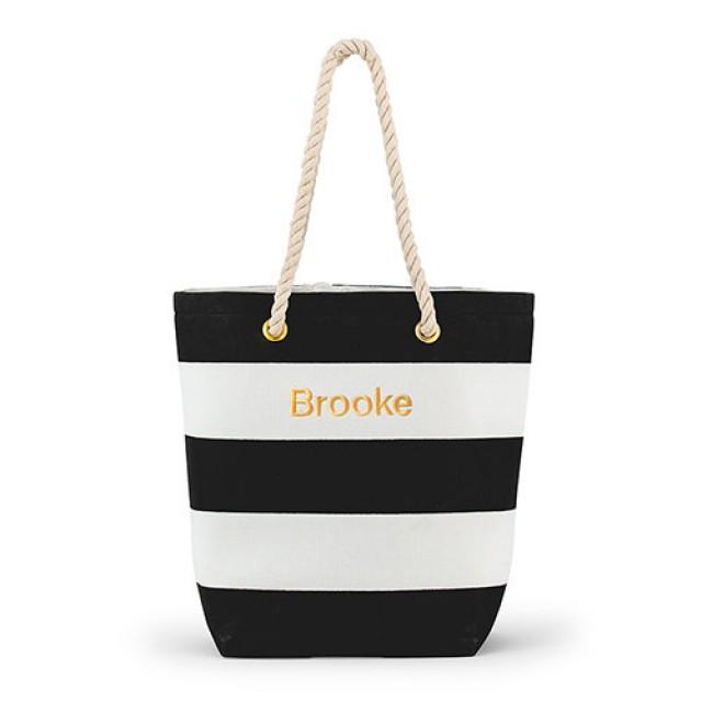 wedding photo - Bliss Striped Tote - Black And White, personalized  Bride bag, bridesmaid, accessrites