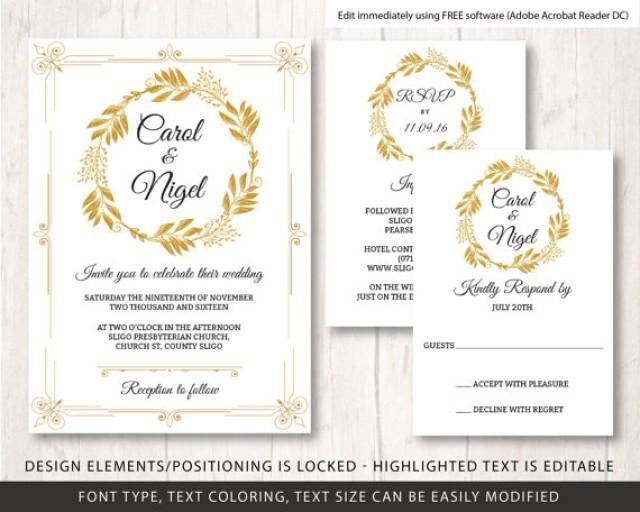 wedding photo - gold wedding invite template, wedding diy, wedding invite template, printable wedding invitation set, gold wedding invitation template