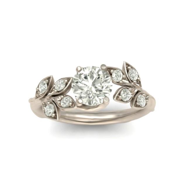 Leaf Engagement ring,White Gold 14k,White Sapphire Engagement ring,Nature inspired Diamond Leaf ring,Leaf Gold ring,Bridal ring, 124