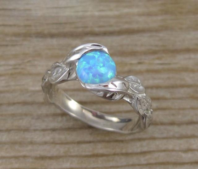 Leaf Engagement Ring, Opal Engagement Ring, White Gold Leaf Ring, Opal Leaf Ring, Leaves Ring, Alternative Engagement Ring, Opal Leaves Ring