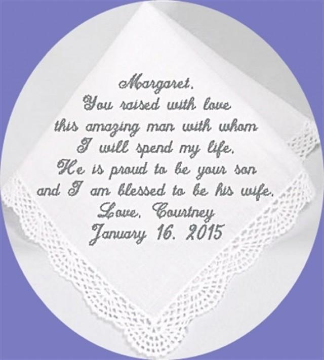wedding photo - Mother of the Groom Wedding Handkerchief, Personalized Elegant Heirloom Keepsake Handkerchief